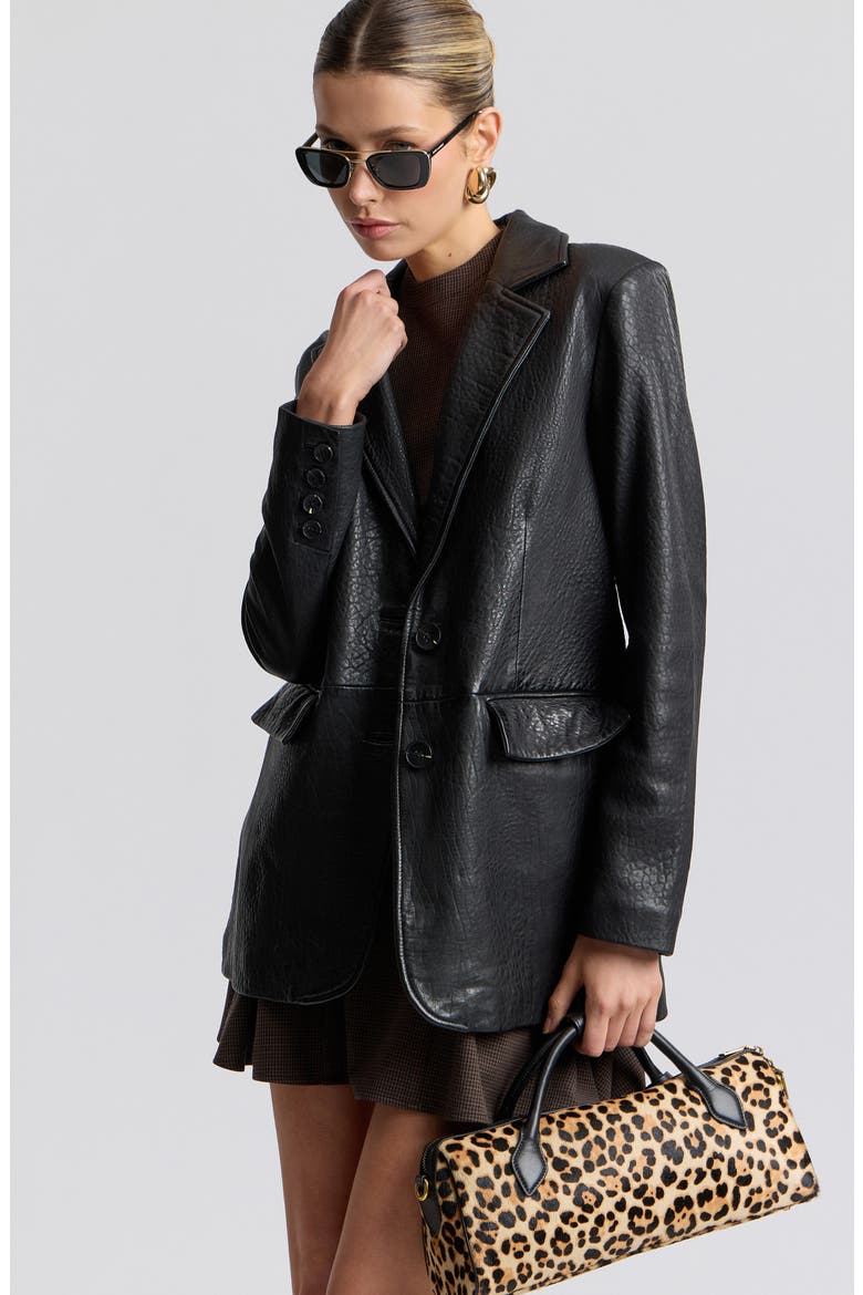 Relaxed Leather Blazer, Alternate, color, BLACK