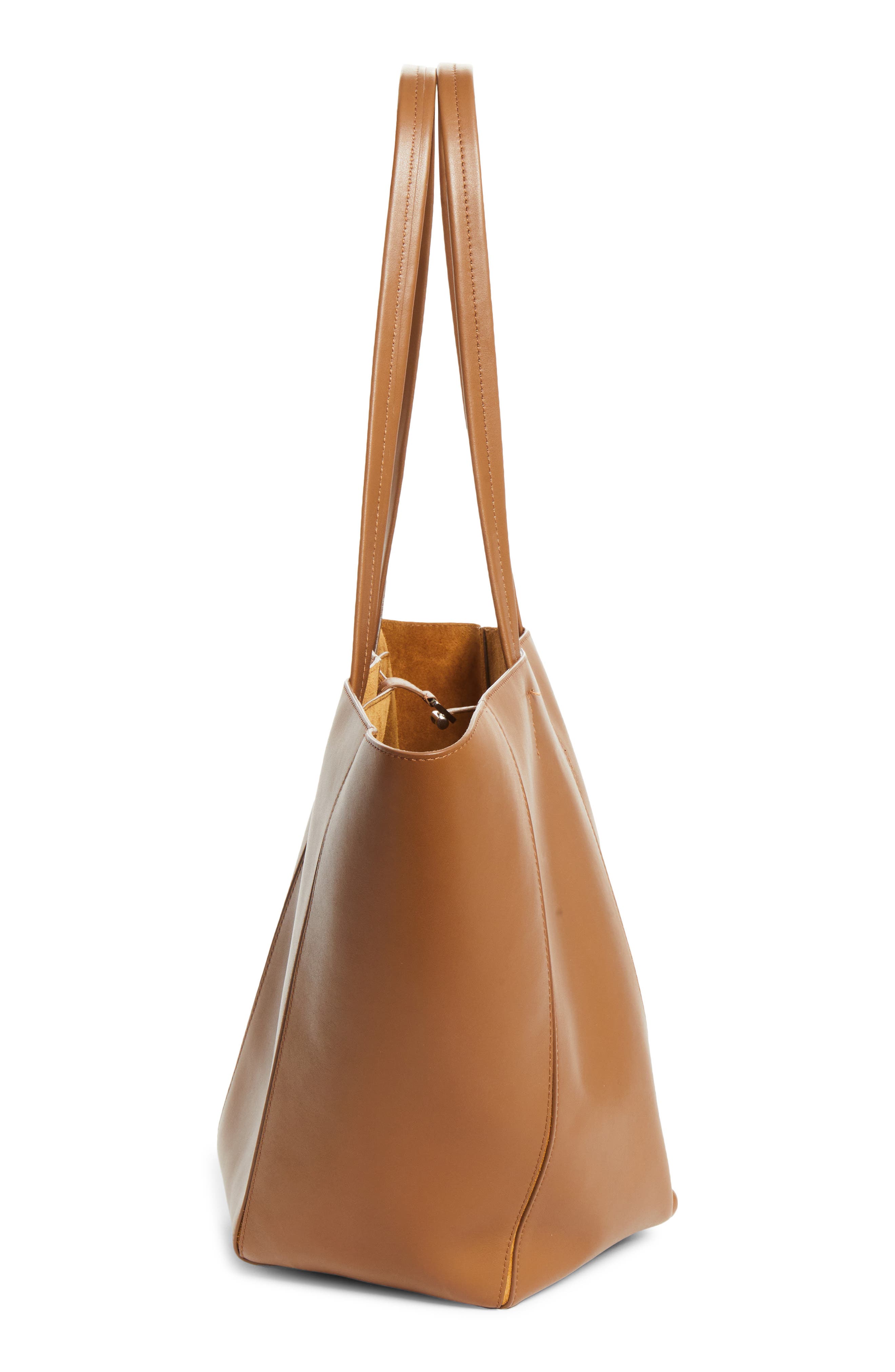 Hex Calfskin Leather Tote, Alternate, color, WALNUT