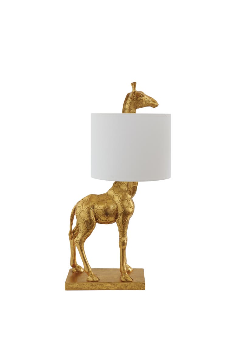 Storied Home Resin Giraffe Table Lamp with Linen Shade, Distressed Gold, Main, color, Gold