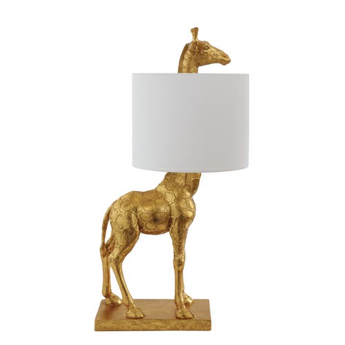 Storied Home Resin Giraffe Table Lamp With Linen Shade, Distressed Gold In Gold