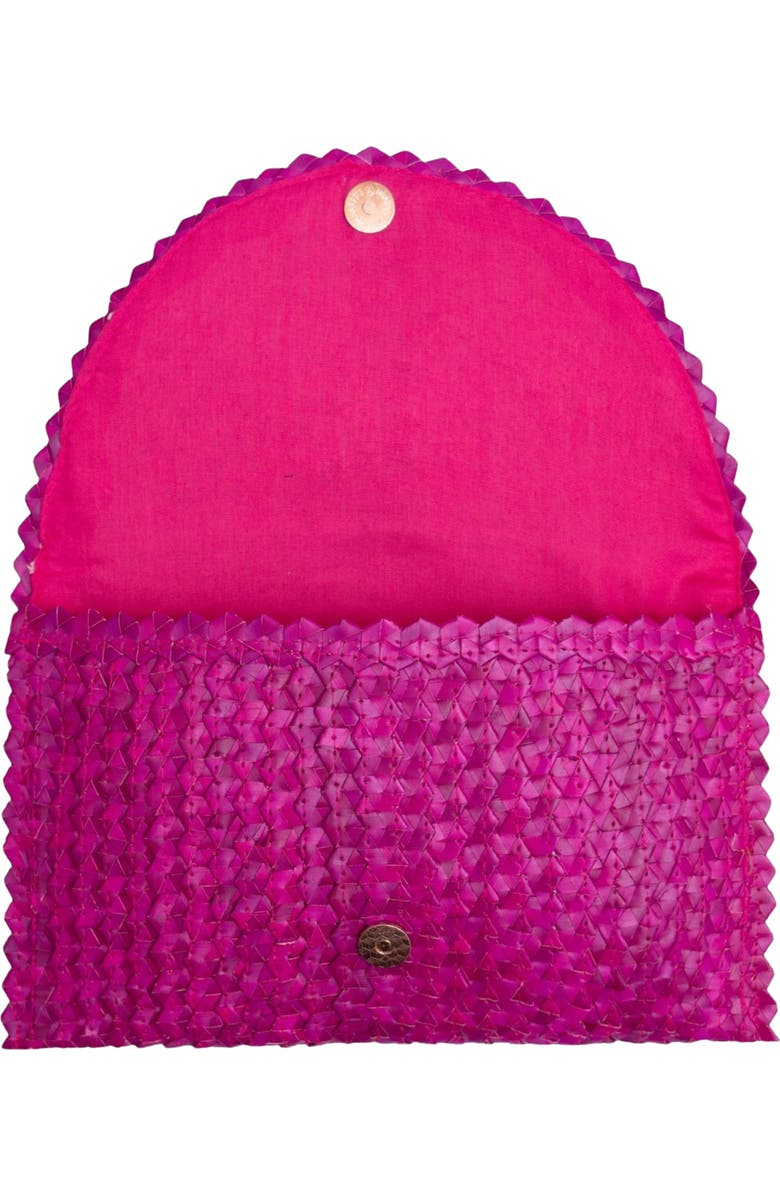 Jelavu Coco Seashell Trim Handwoven Raffia Clutch, Alternate, color, Fuchsia