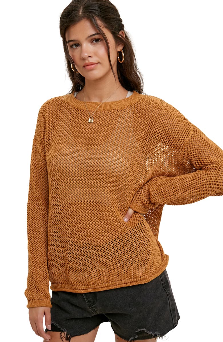 WISHLIST Open Stitch Sweater, Alternate, color, Caramel