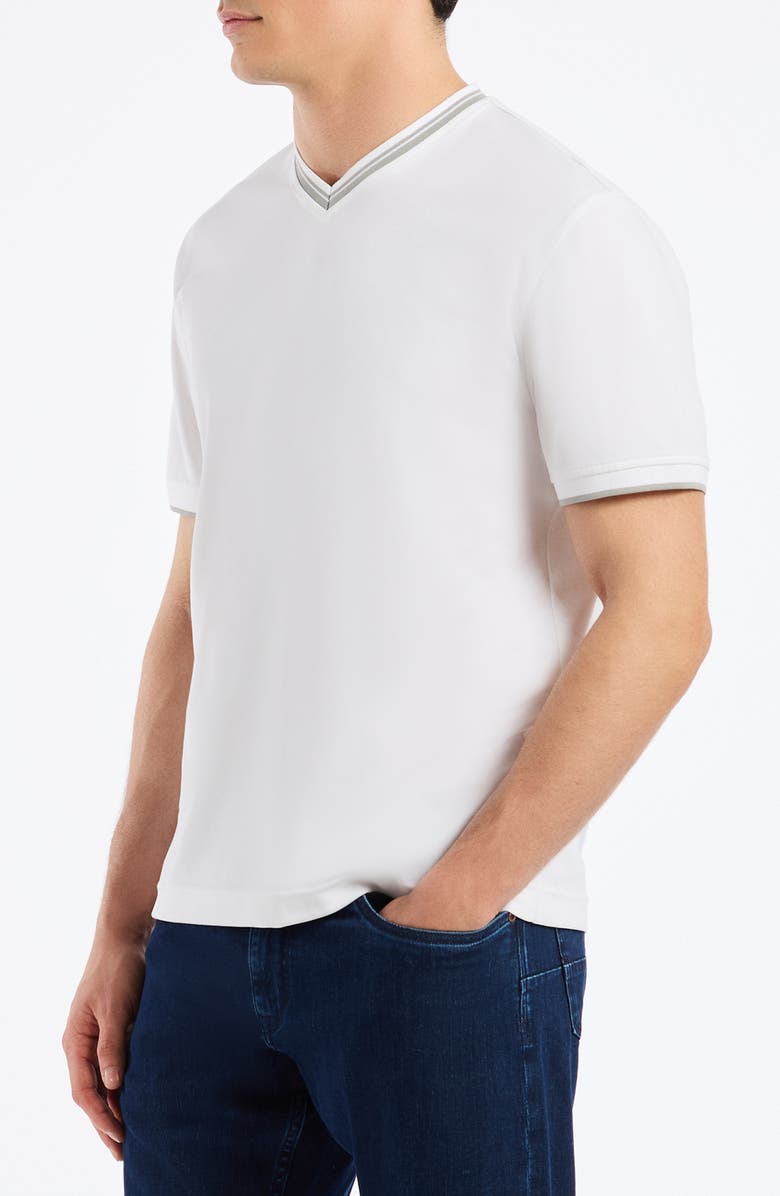 Robert Graham Holton V-Neck Cotton Blend Piqué T-Shirt, Alternate, color, White