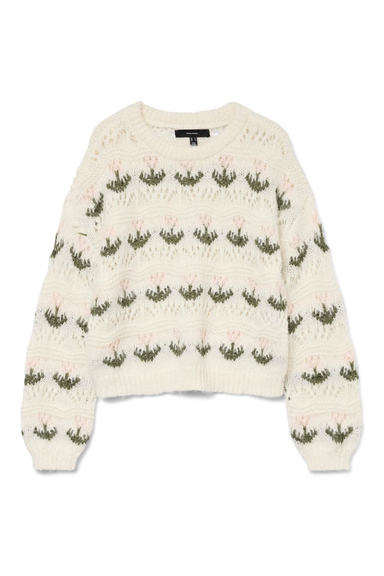 Delle Embroidered Pointelle Sweater, Main, color, BIRCH DETAIL W PINK