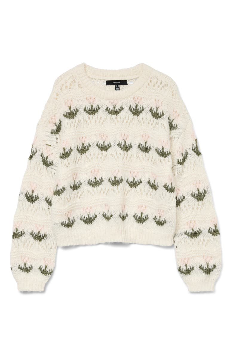 VERO MODA Delle Embroidered Pointelle Sweater, Main, color, Birch Detail W Pink
