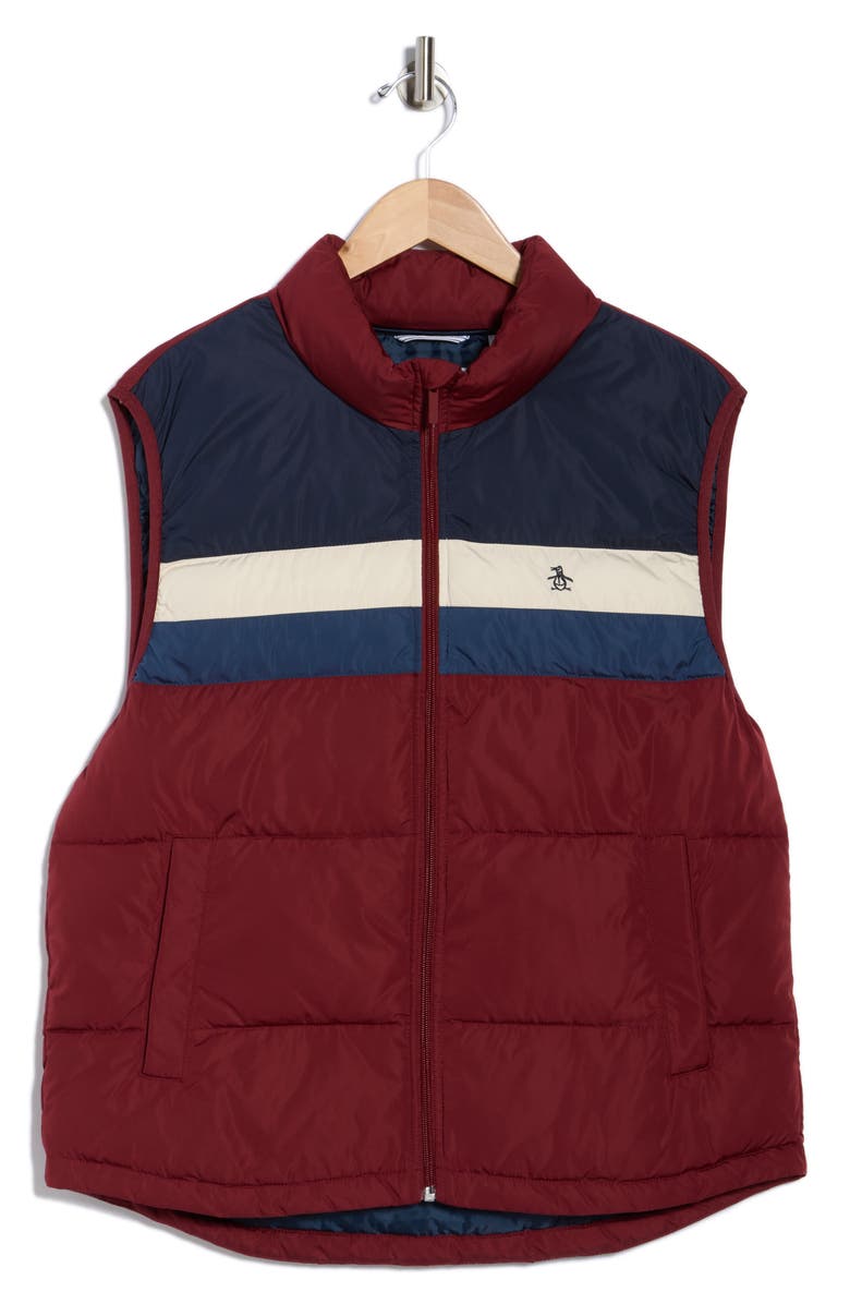 Original Penguin Colorblock Puffer Vest, Alternate, color, Cabernet