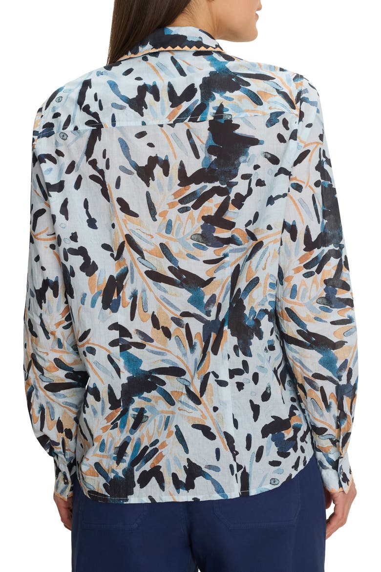 Abstract Floral Print Embroidered Cotton Button-Up Top, Alternate, color, BLUE MULTI