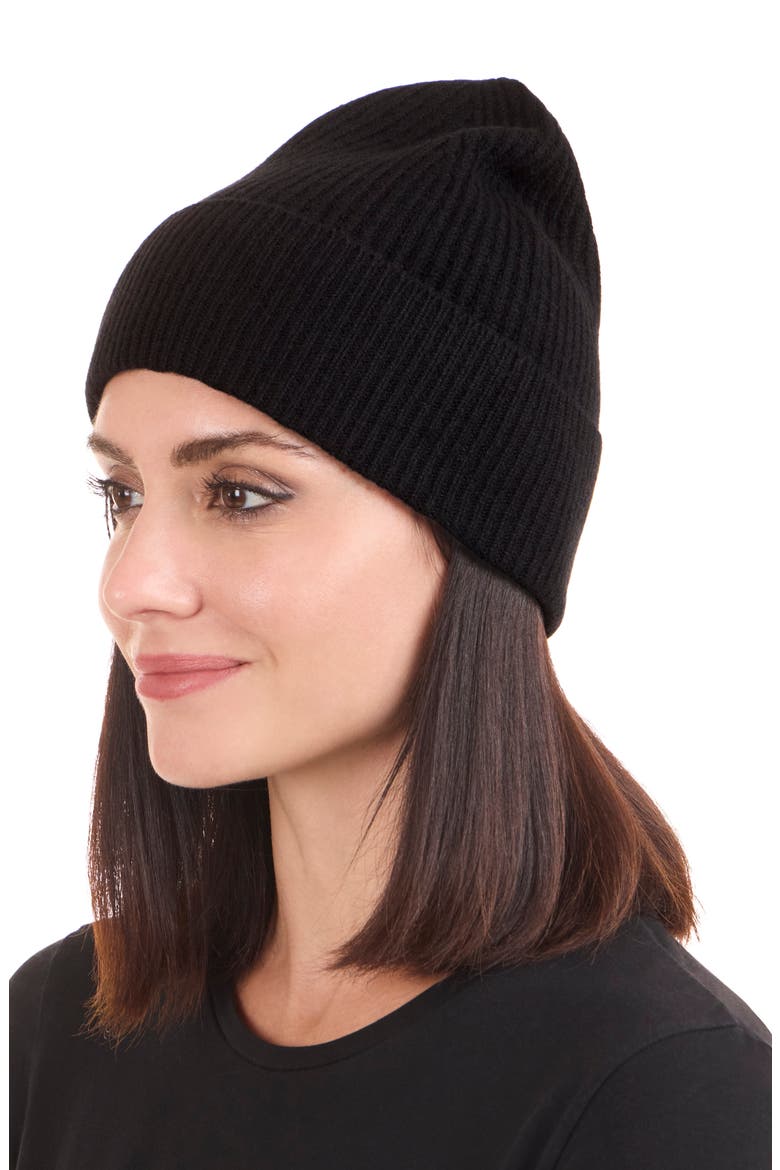Cashmere Rib Beanie, Alternate, color, BLACK