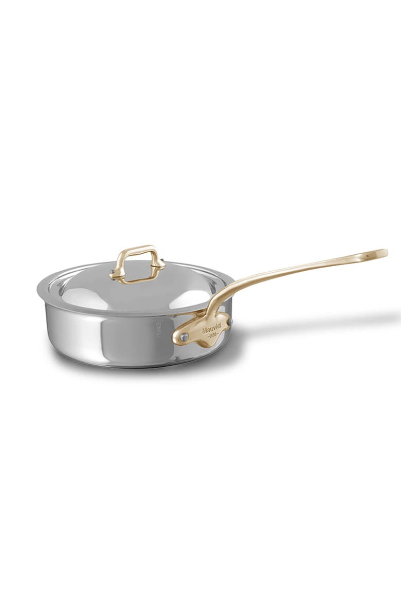 M'Cook B 5-Ply Polished Stainless Steel Saute Pan With Lid, And Brass Handle, 3.2-qt, Main, color, Silver