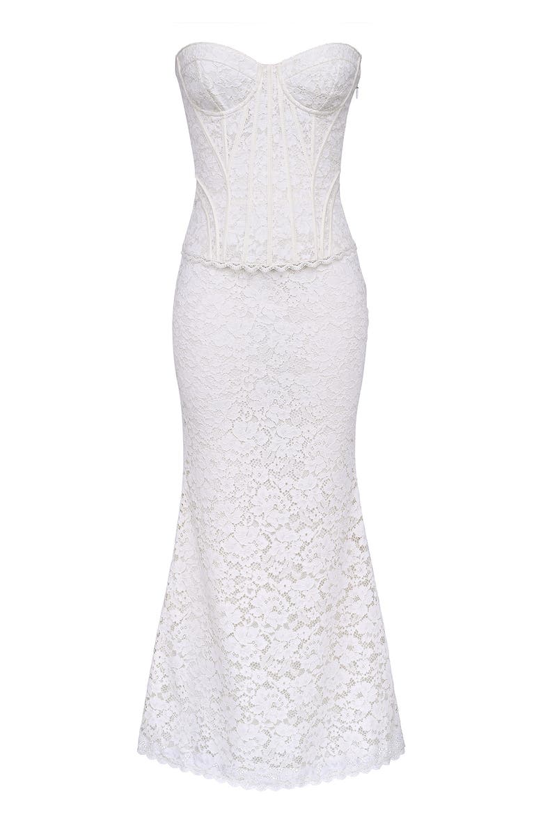 Solaine Lace Corset Gown, Alternate, color, IVORY
