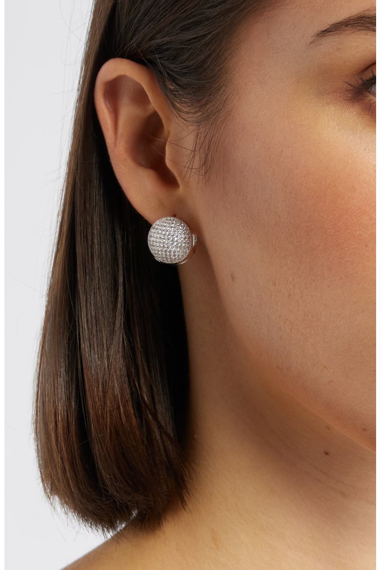 Pavé Orb Huggie Earrings, Alternate, color, CLEAR- SILVER