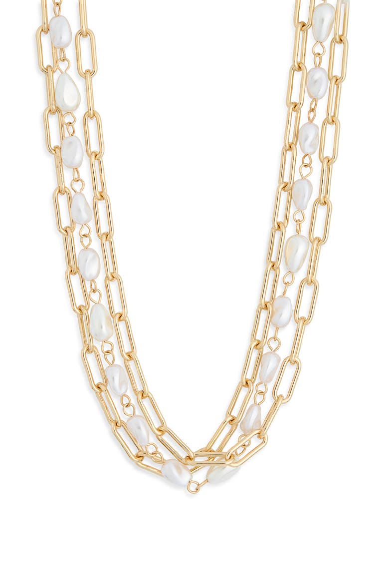 Multilayered Faux Pearl Chain Necklace, Main, color, GOLD