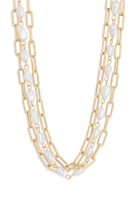 Multilayered Faux Pearl Chain Necklace