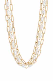 Multilayered Faux Pearl Chain Necklace