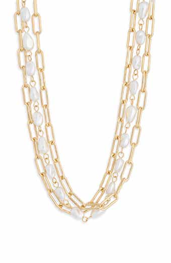 Multilayered Faux Pearl Chain Necklace