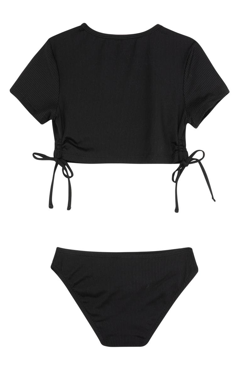 Gottex Kids Summer Rib Short Sleeve Side Tie Swim Set, Alternate, color, Black