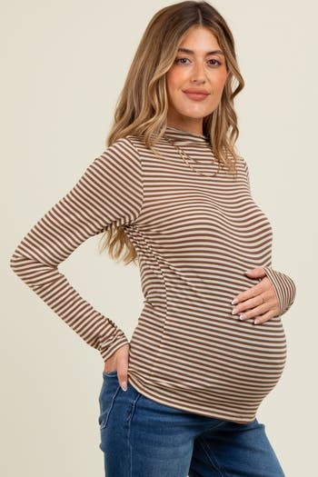 Striped High Neck Long Sleeve Top