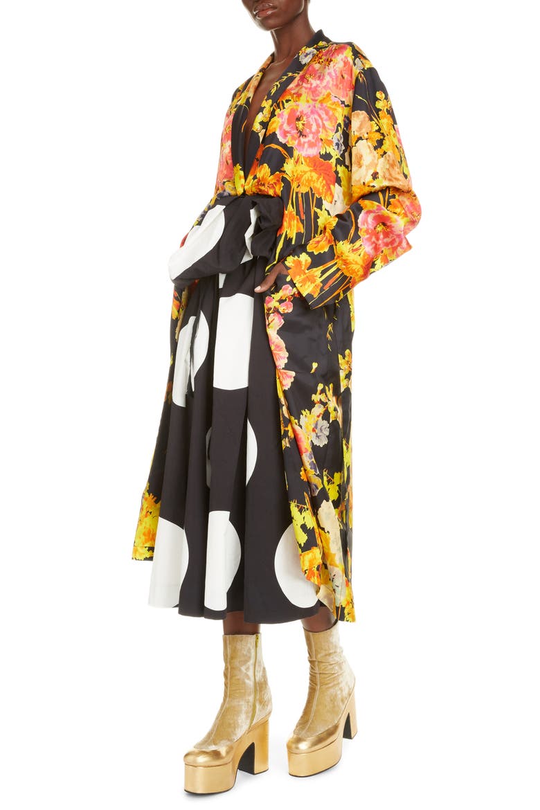 Floral Wrap Long Sleeve Dress, Alternate, color, BLACK