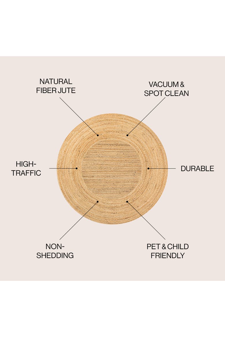 Harmony Boho Jute Circle Round Area Rug, Alternate, color, Natural