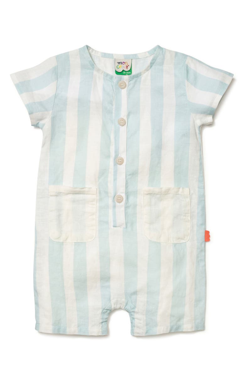 Mon Coeur Linen & Cotton Pocket Romper, Main, color, Iced Aqua