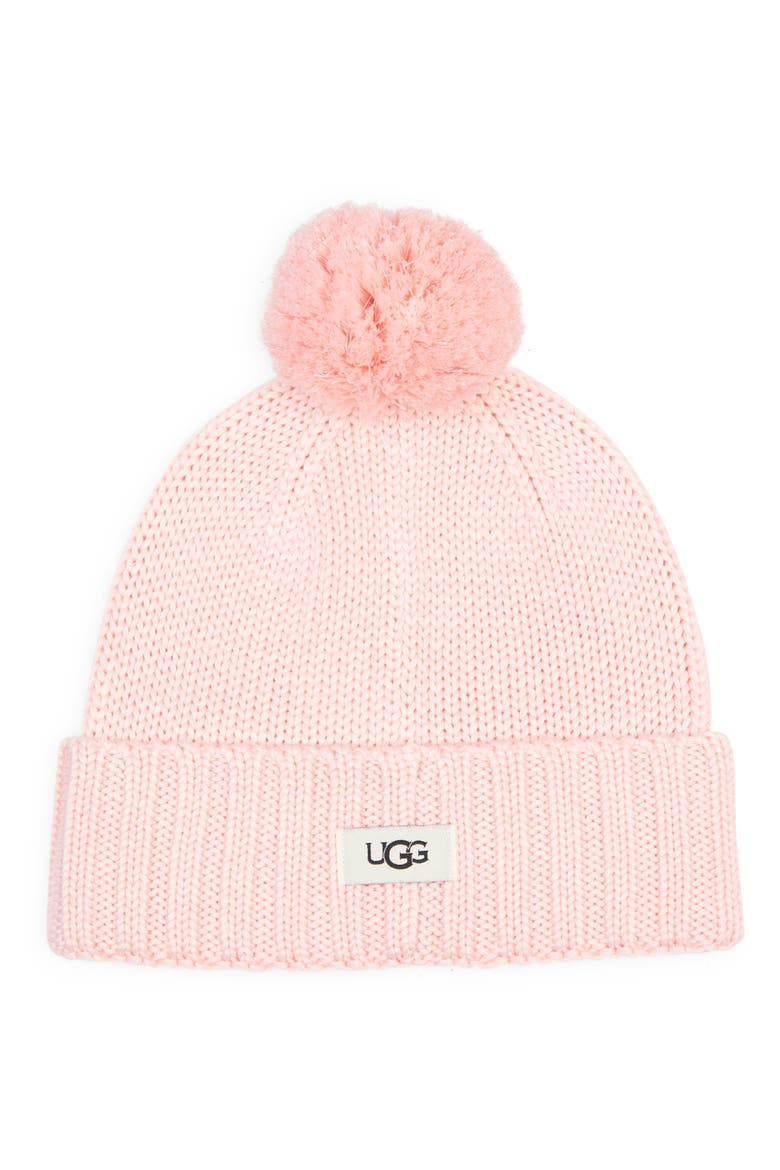 Knit Pompom Beanie, Main, color, LIGHT PINK