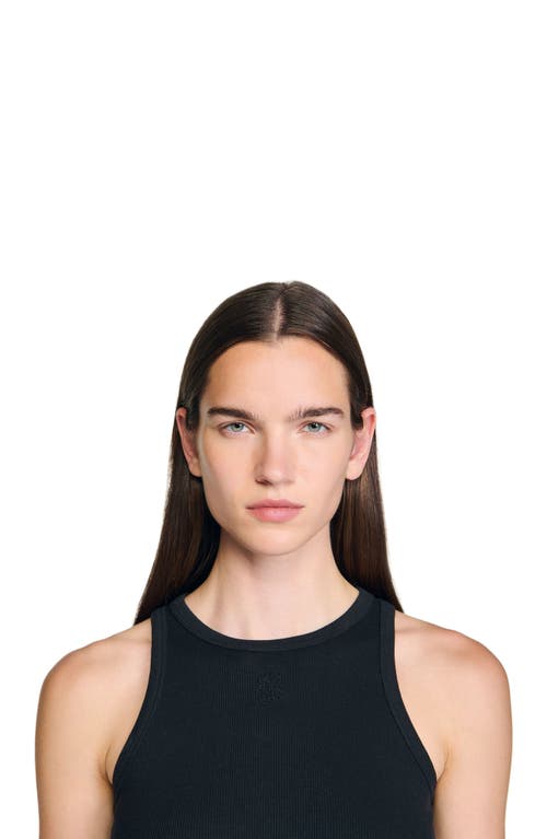 Sandro Jersey Tank With Rhinestones In Black