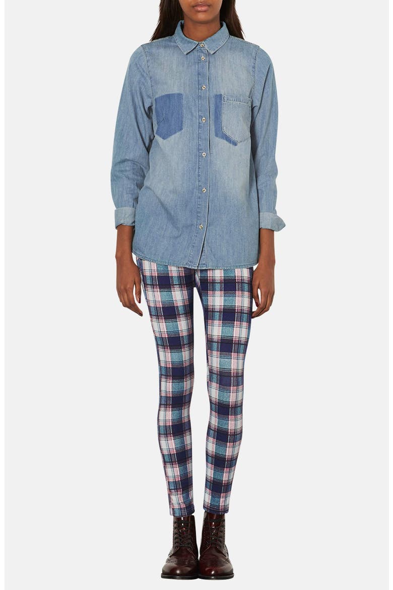 Moto Contrast Patch Denim Shirt, Alternate, color, LIGHT DENIM