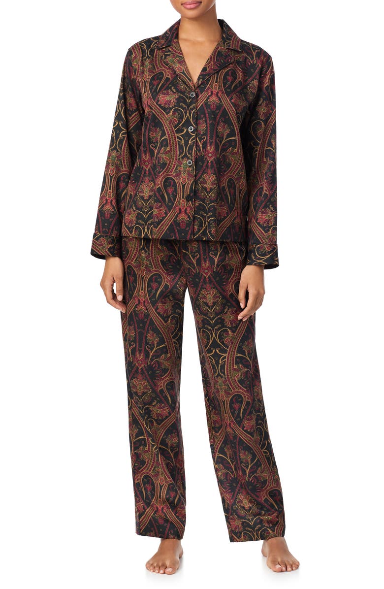 Lauren Ralph Lauren Paisley Cotton Blend Pajamas, Main, color, Black Paisley