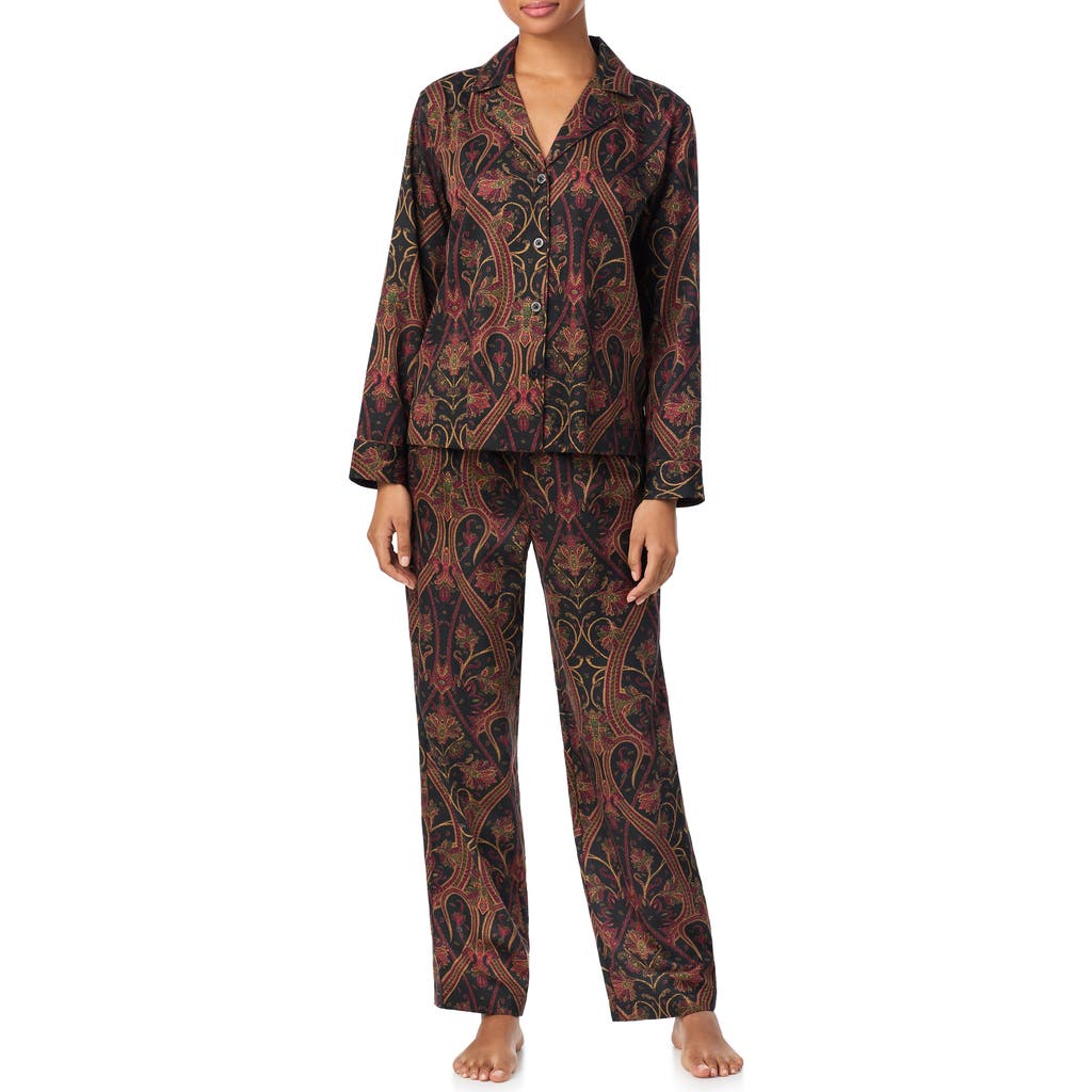 Ralph Lauren Lauren Paisley Cotton Blend Pajamas In Brown