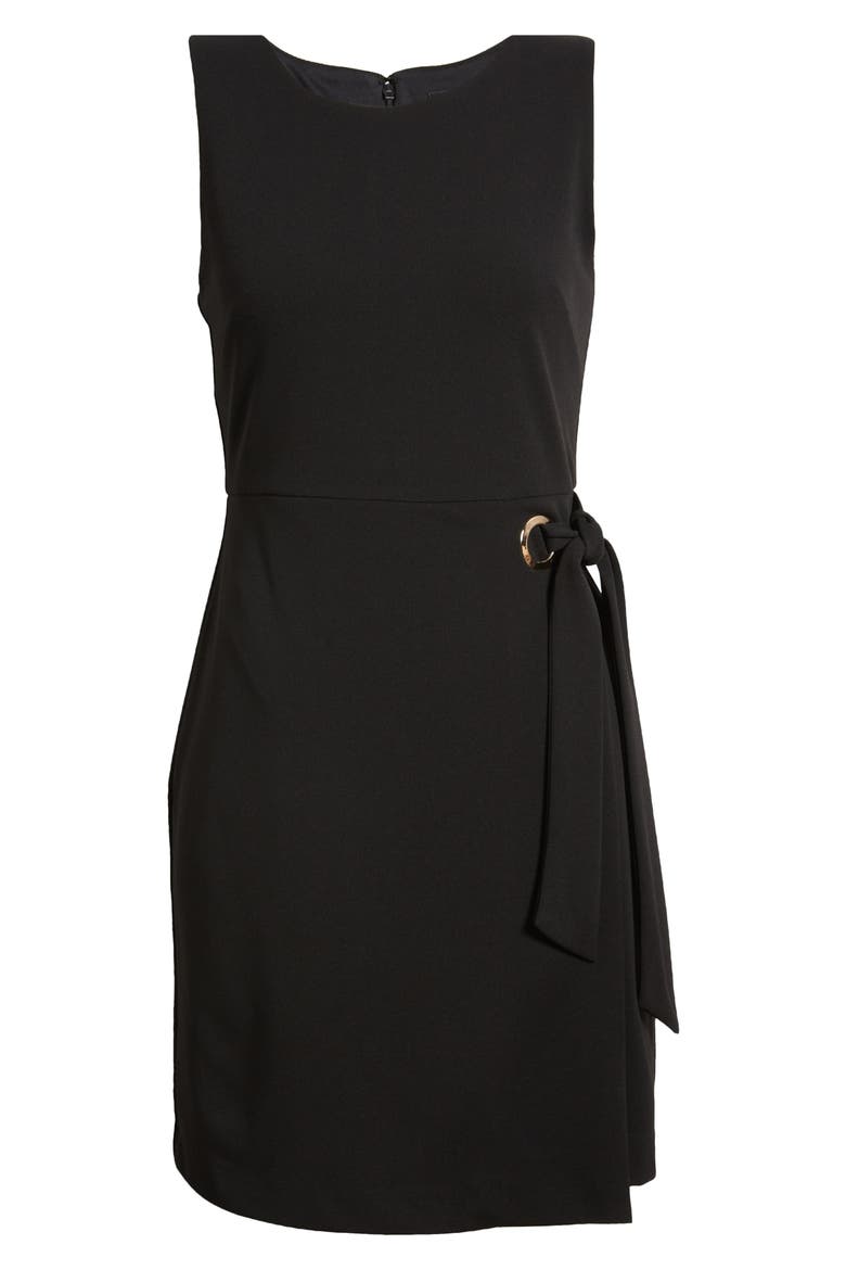 Grommet Side Tie Crepe Sheath Dress, Alternate, color, BLACK