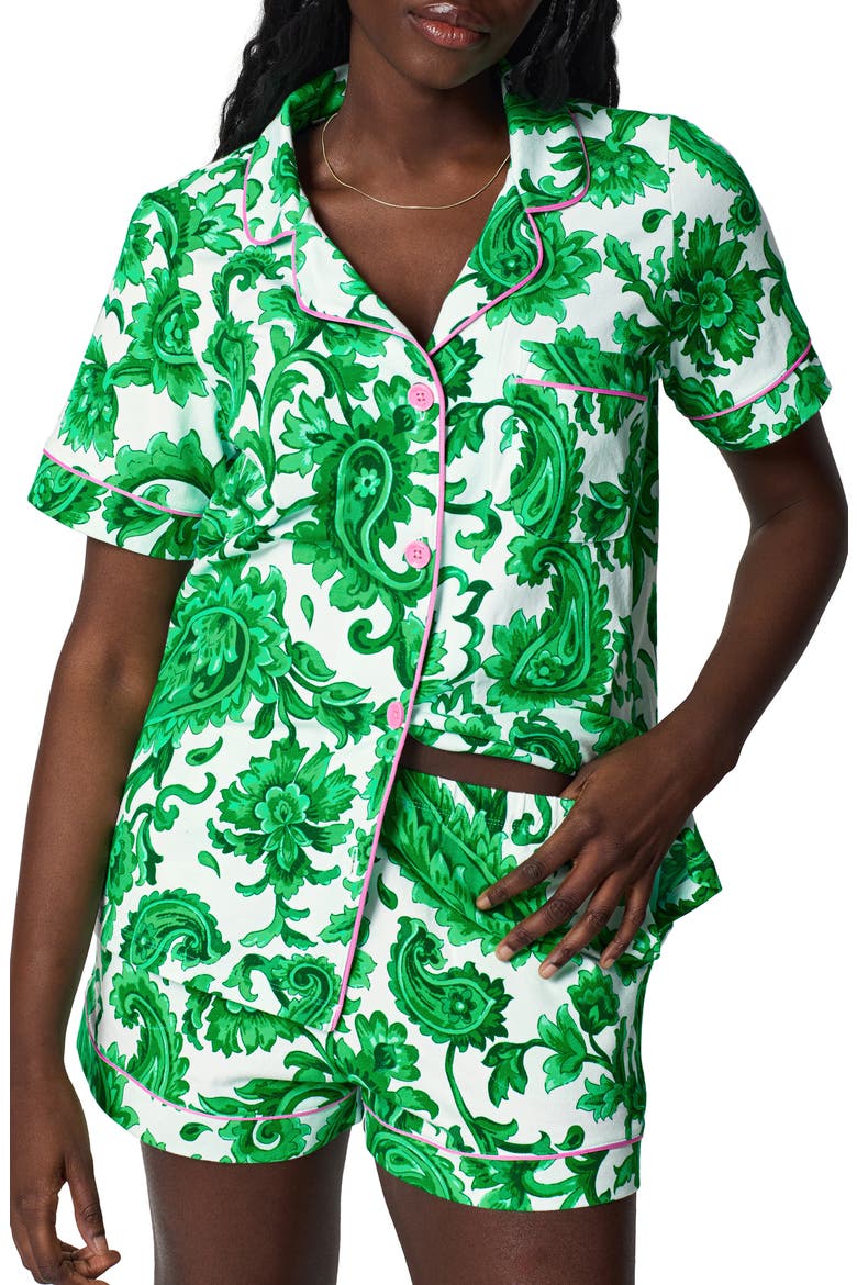 Print Stretch Organic Cotton Short Pajamas, Alternate, color, SORRENTO VERDE