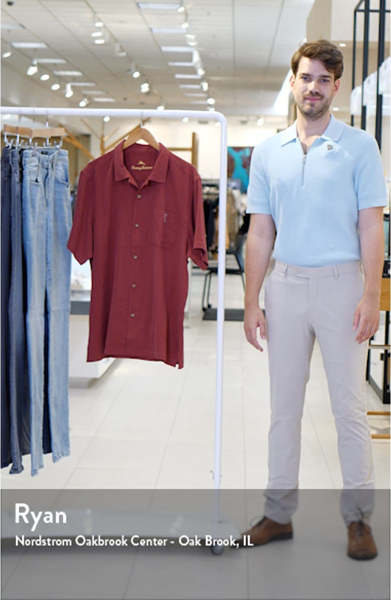 Grape Minds Drink Alike Short Sleeve Silk Button-Up Camp Shirt, sales video thumbnail