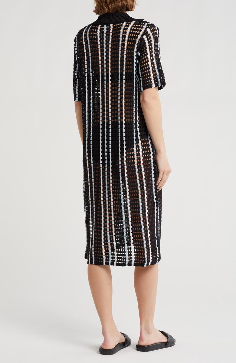 NORDSTROM RACK Open Knit Button-Up Cover-Up Dress, Alternate, color, Black Stripe
