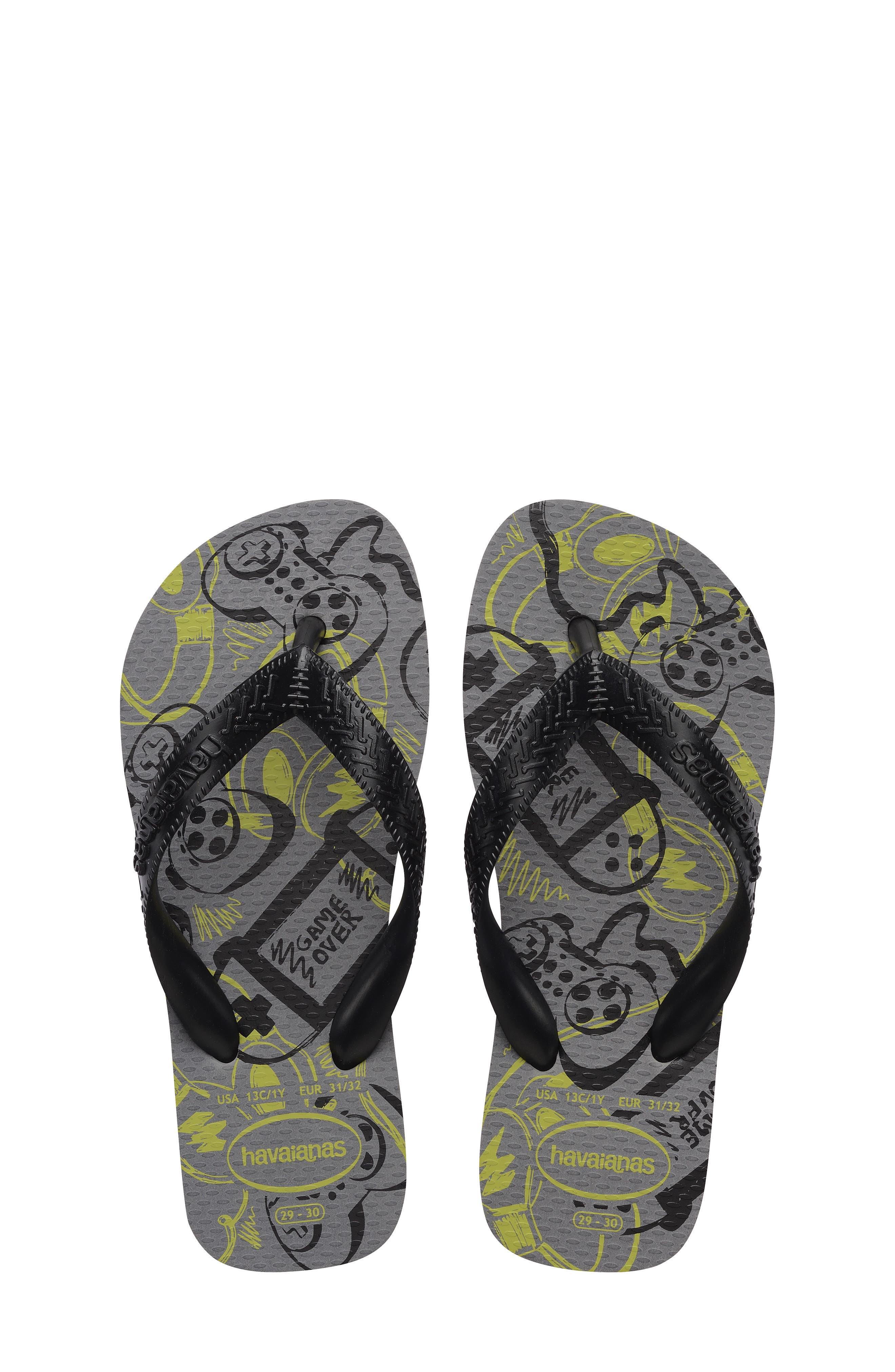 Havaianas Printed Footbed Flip-Flops, Alternate, color, Steel Grey