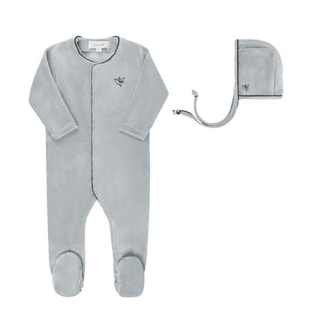 White Velour Kimono Footie & Bonnet