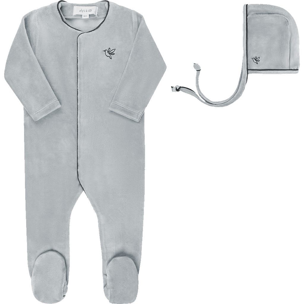 Ely's & Co. Velour Embroidered Bird & Butterfly Collection In Blue