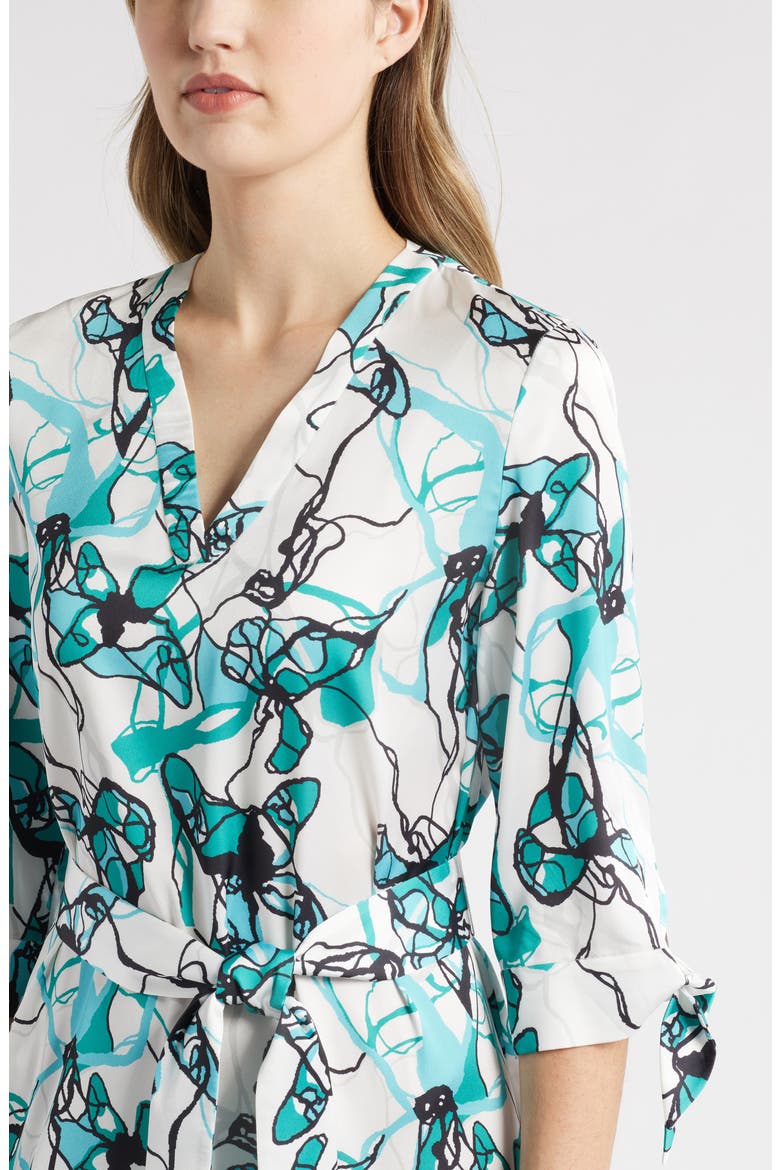 Abstract Print Tie Waist A-Line Midi Dress, Alternate, color, EMERALD AWE MULTI