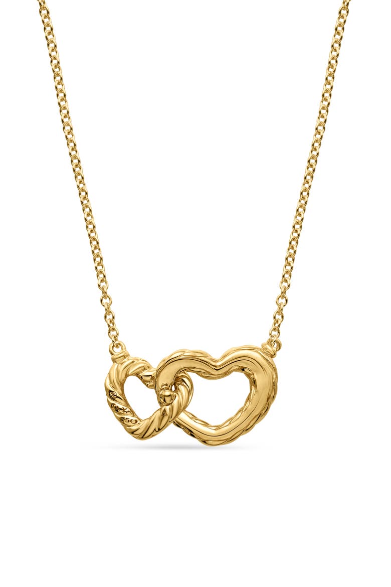 Double Heart Pendant Necklace in 18K Yellow Gold with Diamonds, Alternate, color, DIAMOND