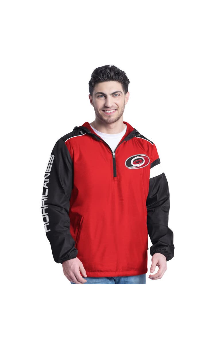 G-III SPORTS BY CARL BANKS Men's G-III Sports by Carl Banks Red/Black Carolina Hurricanes Lateral Half-Zip Hoodie Jacket, Main, color, Red