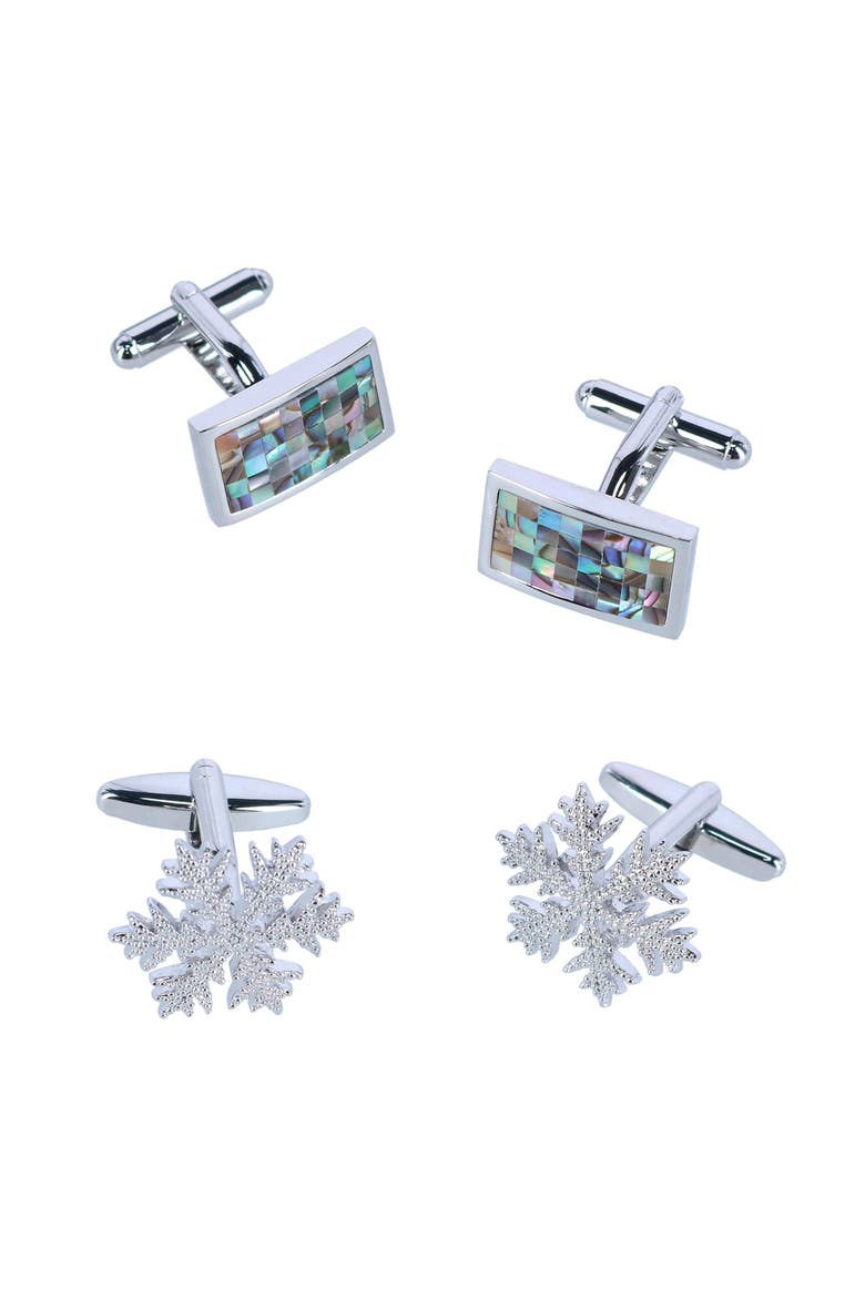 Cufflink Holiday Pack Snowflake and Mother of Pearl Set, Main, color, Silver