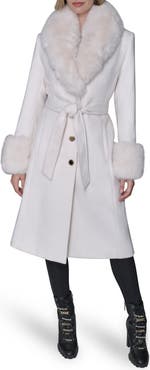 KARL LAGERFELD PARIS Faux Fur & Wool Blend Coat