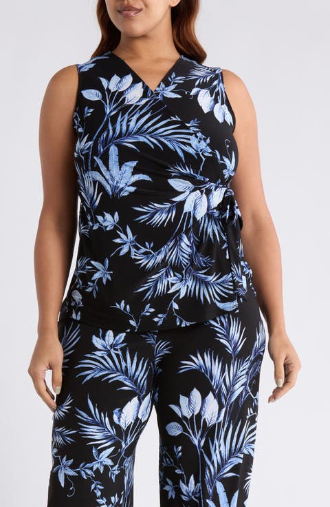 Print Sleeveless Wrap Top (Plus)