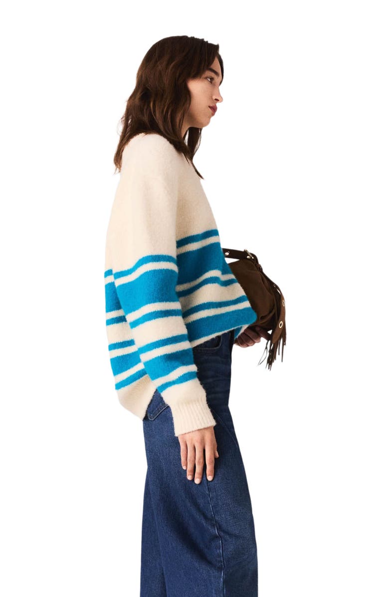 maje Oversized wool-blend sweater, Alternate, color, Ecru / Turquoise