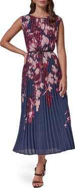 Donna Karan New York Placed Floral Pleated Chiffon Midi Dress