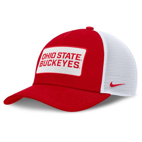 Men's Nike Scarlet/White Ohio State Buckeyes 2025 On-Field Rise Patch Trucker Adjustable Hat