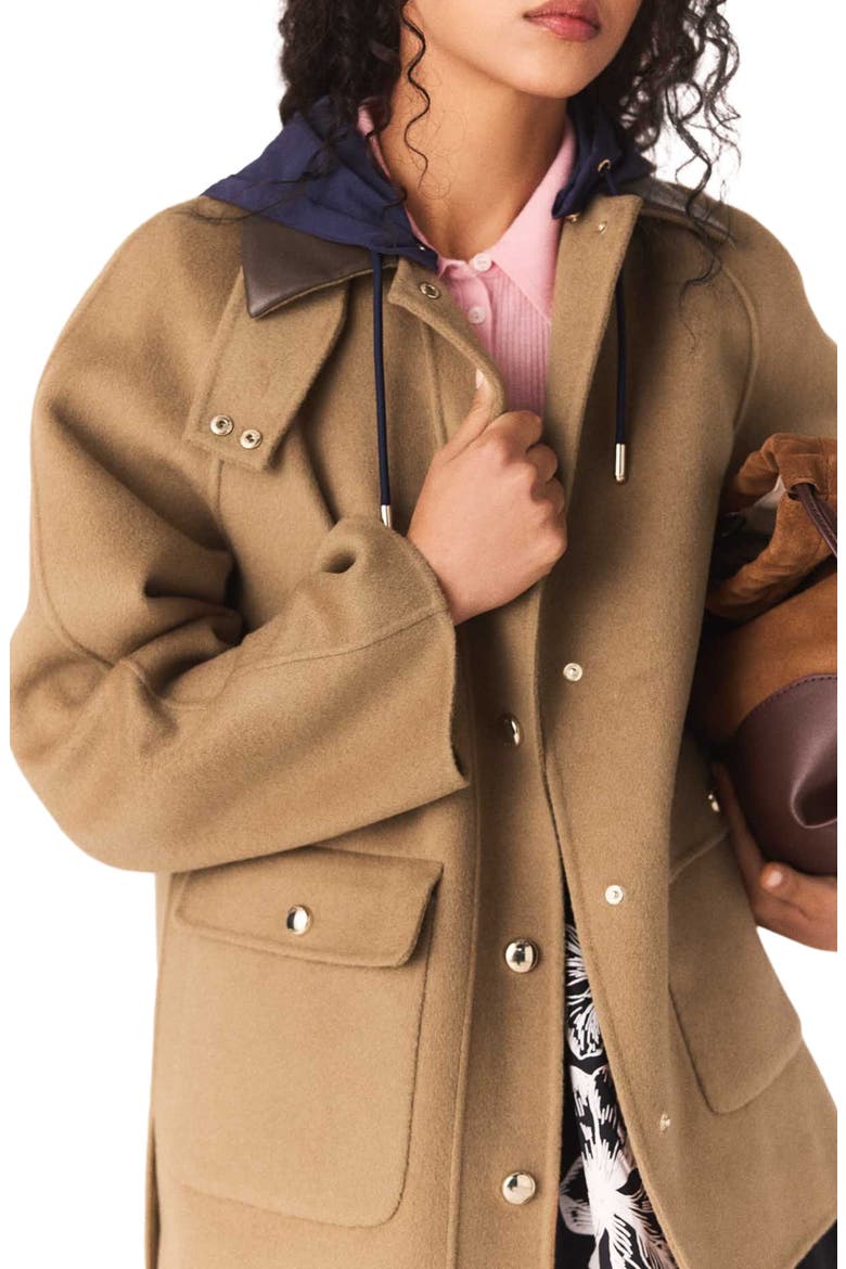 Wool coat with removable hood, Alternate, color, Beige