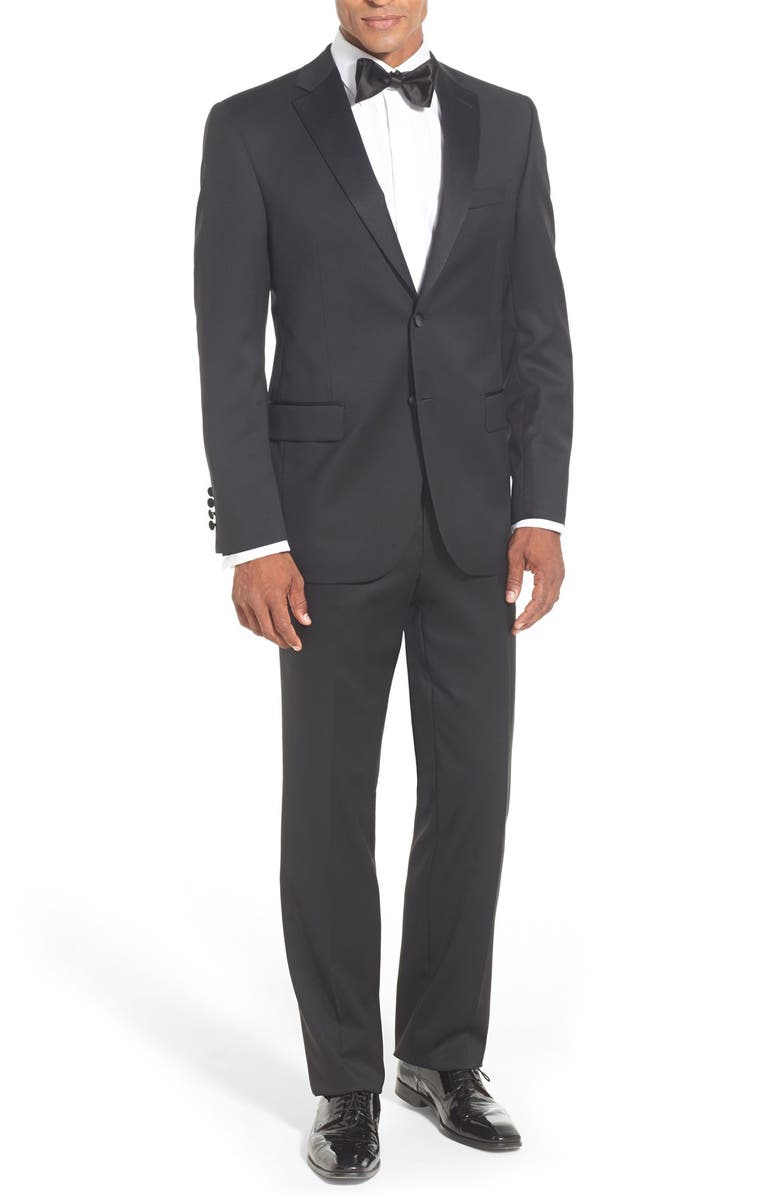 David Donahue Classic Fit Loro Piana Wool Notch Lapel Tuxedo, Main, color,