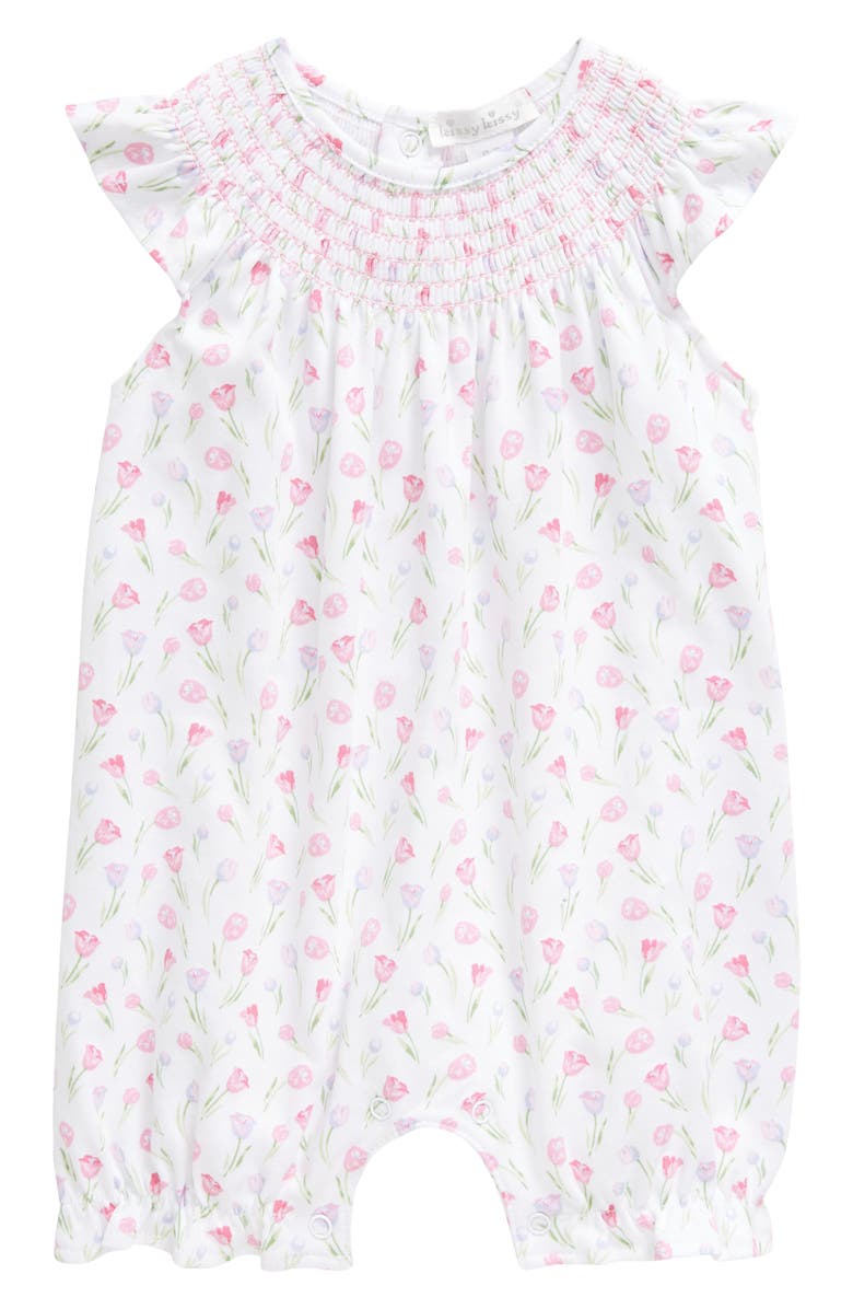 Kissy Kissy Floral Smocked Pima Cotton Romper, Main, color, 