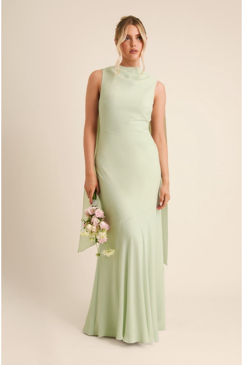 High Cowl Drape Chiffon Bridesmaid Dress, Main, color, Mint Green
