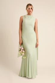 Six Stories High Cowl Drape Chiffon Bridesmaid Dress